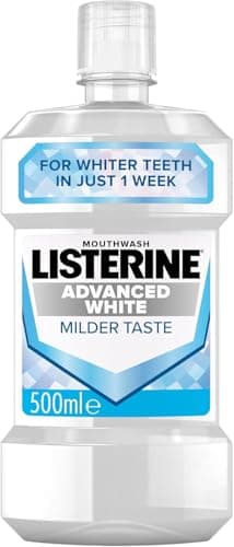Image of Listerine Advanced White Milder Taste (Zero Alcohol) Mouthwash (500ml), Fluoride Mouthwash to Whiten and Protect from New Stains While Remineralising and Strengthening Teeth
