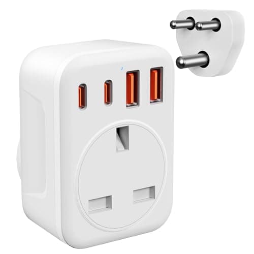 Image of Omivine UK to South Africa Plug Adapter, 5 in 1 Type M SA Travel Power Adapter Converter mit 1 AC 2 USB-C 2 USB-A for South Africa, Lesotho, Mozambique, Namibia, Swaziland, Zimbabwe, etc (Type M)