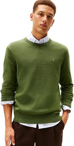 Image of Tommy Hilfiger Men Essential SSNL Cotton Crew Neck MW0MW39999 Pullover Sweater, Green, XL