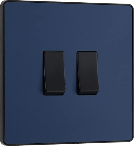 Image of BG Electrical Double Wall Light Switch, 2 Way, Screwless Front Plate, Round Edges, Evolve, Matt Blue, 20A, 16AX, PCDDB42B