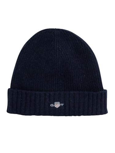 Image of GANT Unisex Shield Wool Beanie Hat, Navy, One Size