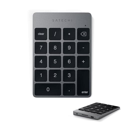 Image of Satechi Bluetooth Numeric Keypad, Slim Aluminium Wireless 18-Key Number Pad, Portable USB-C Rechargeable Numpad for MacBook, Windows, Mac Mini, Laptops - Space Grey