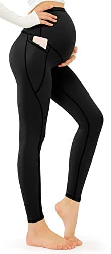 Image of JOYSPELS Women's Maternity Leggings Over Bump with Pockets Soft Belly Support Yoga Pants Workout Pregnancy Gym Leggings UK Black XL