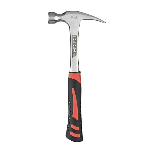 Image of Claw Hammer by Barbarossa – 16Oz Straight Claw Hammer – Polished Carbon Steel & Fiberglass Handle – Anti-Vibe Shaft – Comfortable & Ergonomic Grip – Ideal Hand Tool for Nail Removal, Home Use