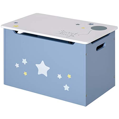 Image of HOMCOM Kids Wooden Toy Box Children Storage Chest Organiser Side Handle Safety Hinge Play Room Furniture Blue