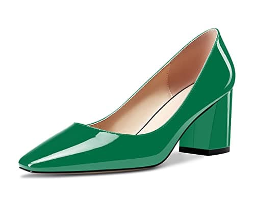 Image of Castamere Women Chunky Block Mid Heel Square Toe Slip-on Pumps Court Shoe Classic Office Dress 6.5 CM Heels Shoes Dark Green 9 UK