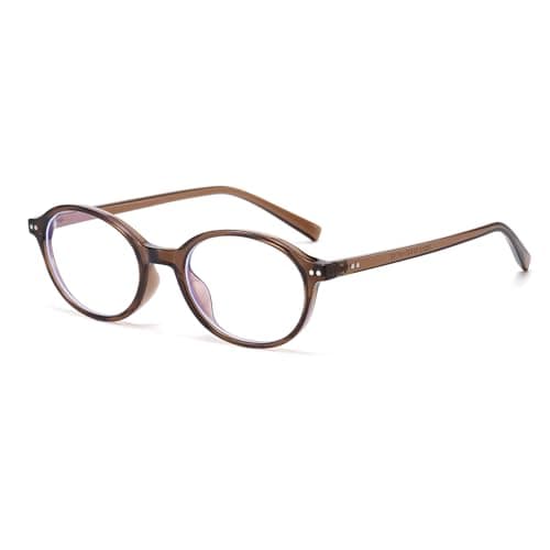 Image of LJCZKA Oval Blue Light Glasses for Women Men Vintage Oval Frame Glasses Nerd Y2K Anti Eye Satrain Eyeglasses Clear Lens for Computer Gaming (Brown, 0.0, x)