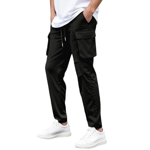Image of Generisch 2026 Casual Trousers with Practical Pocket, Comfortable Fit, Zip, Slim Tapered Trousers for Everyday and Outdoor Activities, black, L