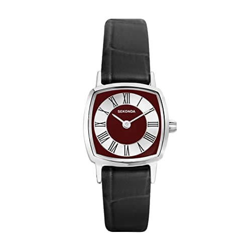 Image of Sekonda Heritage Ladies 22mm Quartz Watch in Red with Analogue Display, and Black Leather Strap 40376