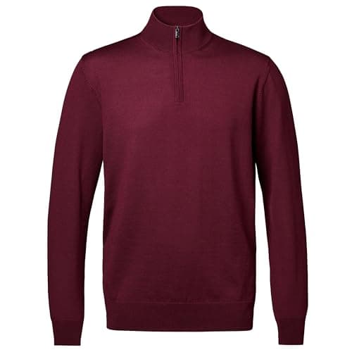 Image of Charles Tyrwhitt Jumpers for Men - Burgundy Red Merino Wool 1/4 Zip Jumper - Machine Washable & Temperature Regulating Knitwear for Smart & Casual Wear