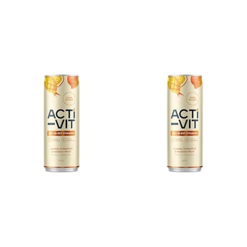 Image of Acti-Vit Sparkling Flavoured Vitamin Water Cans with B Vitamins B5, B6, B9, B12, Vitamin C, Vitamin D, Zinc & Magnesium Zero Sugar 12x 330ml Tropical Flavour (Pack of 2)
