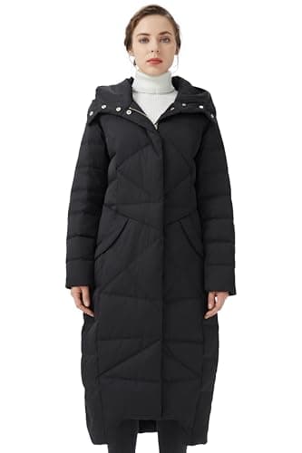 Image of Orolay Women's Long Quilted Puffer Coat Hooded Winter Down Jacket Windproof Warm Outerwear with Stand Collar Black L