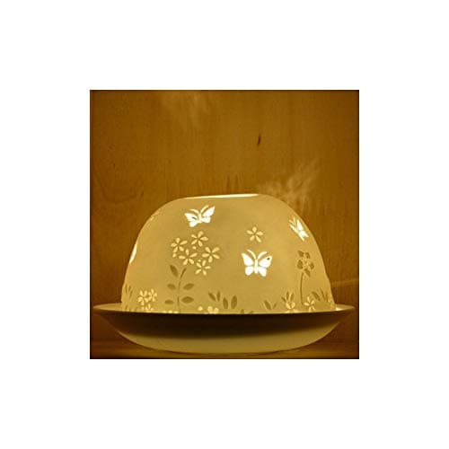 Image of Nordic Light Tealight Candle Holder, Set of Shade & Plate, Stencil Butterfly Living, Dining Room Table, Home Decor Accessories-Porcelain-One Size, 9x9x9cm