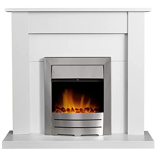 Image of Adam Sutton Fireplace in Pure White with Colorado Electric Fire in Brushed Steel, 43 Inch