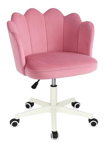 Image of GROWNEER Velvet Office Desk Chair with Tufted Barrel Back, Adjustable Swivel Vanity Chair with Armrests, 136 kg Load, Ergonomic Padded Seat for Home Office, Bedroom or Study (Pink)