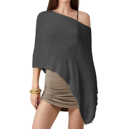 Image of SYHVGI Women Sheer Shrug Shawl Poncho Summer Knit Sweater Tops Mesh Solid Summer Beach Lightweight Tops (Black, One Size)