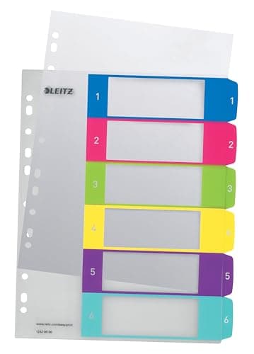 Image of Leitz A4 12420000 WOW 1-6 Index, PC-Printable, Extra Wide, Heavy Duty Plastic, Multicolour