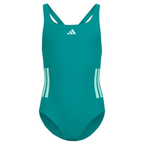 Image of adidas Girl's 3-Stripes C-Back Swimsuit Kids Swimwear, Equipment Green/Clear Mint, 13-14 Years