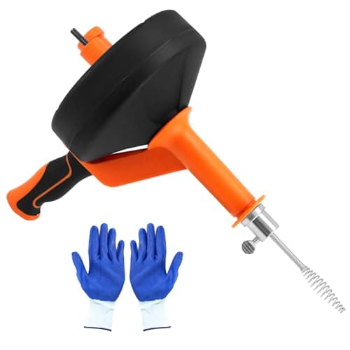 Image of QWORK® 7.5M Drain Unblocker, Plumbing Snake Cleaner, Heavy Duty Toilet Unblocker with Gloves, Drain Auger, for Kitchen, Bathroom, Shower, Sink
