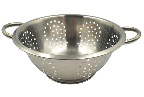Image of Fackelmann 26cm Colander, 1pc, Stainless Steel, Large Mango Punch Deep Mixing Bowl, Sieve for Straining, Drainer with Sturdy Base & Two Twin Handles, Freestanding Vegetable & Pasta Strainer