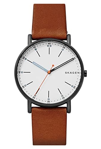 Image of Skagen Watch for Men Signatur, Three Hand Movement, 40 mm Midnight Stainless Steel Case with a Leather Strap, SKW6374