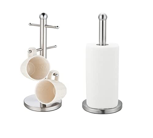 Image of Royal Cuisine Accents Kitchen Roll Holder and Mug Tree Set,15 x15 x35 cm Silver