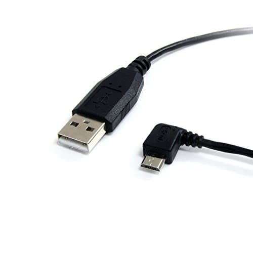 Image of StarTech.com UUSBHAUB1LA 1 ft (0.3 m) USB to Micro USB Cable, USB 2.0 A to Left Angle Micro B, Black, Micro USB Cable