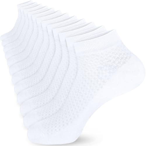 Image of KOOOGEAR 6 Pairs White Black Bamboo Trainer Ankle Socks Womens 4-7, Ladies Breathable Running Sports Socks, Moisture-Wicking Walking Gym Casual Socks for Women