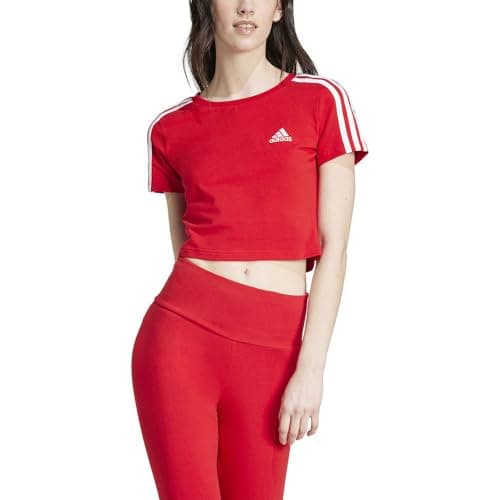 Image of adidas Women's Essentials 3-Stripes Crop Tee, Better Scarlet, XS
