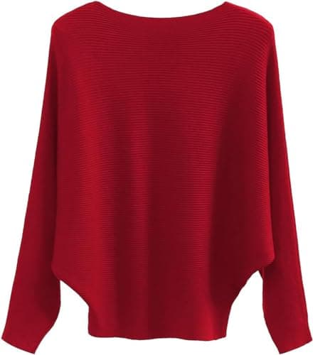 Image of Etyepoh Womens Jumper Boat Neck Batwing Sleeve Casual Knitted Baggy Pullovers Sweater Tops (1-Wine Red)