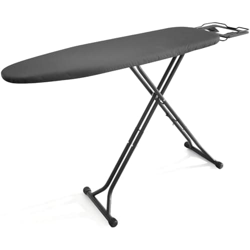 Image of Hibtn Ironing Board, 110 x 35cm - T Leg Design Folding Non Slip Adjustable Height 85-92cm Lightweight Iron Board Rack, Black