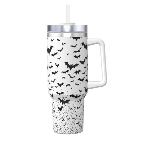 Image of ZSUUGJ Halloween Bats 40 Oz Tumbler With Handle And Straw Lid Car Cup Stainless Steel Water Bottles Insulated Coffee Cup Travel Mug Gifts For Men Women