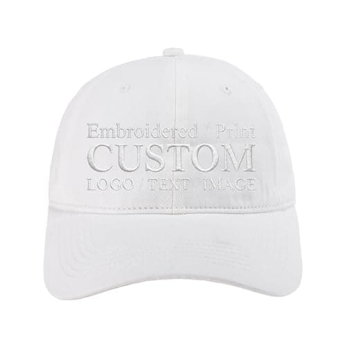 Image of Custom Hat Embroidered/Printed - Add Your Own Logo/Text/Image Design Personalized Adjustable Cotton Baseball Cap for Adult (White)