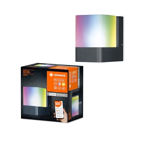 Image of LEDVANCE Smart LEDOutdoor Luminaire for The Wall with WiFi Technology for Outside, RGB Colors Changeable, Made of Dark Gray Aluminum, Compatible with Google and Alexa, Smart+ WiFi Cube Wall