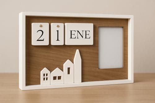 Image of Rocking Gifts Wooden Perpetual Calendar Houses with Photo Frame, 37x23cm