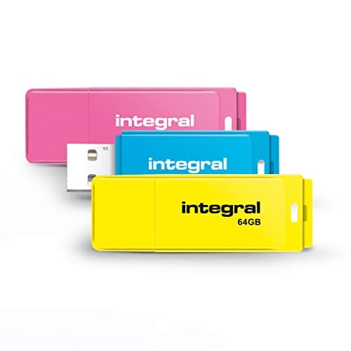 Image of Integral 64GB Neon USB 2.0 Flash Drive 3-Pack (Pink/Blue/Yellow)