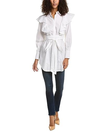 Image of Ted Baker Sarelia Exaggerated Frill Cotton Shirt Size 1 White, White, 1