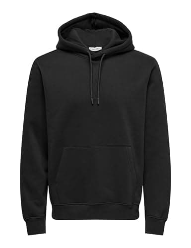 Image of Only & Sons Mens Onsconnor Reg Hoodie Noos Sweatshirt, Black, L UK