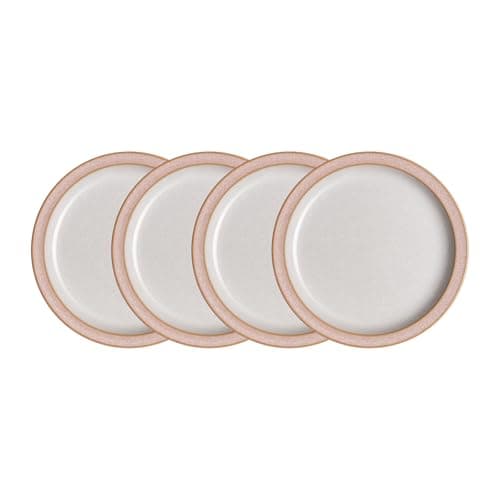 Image of Denby - Elements Sorbet Pink Small Plates Set of 4 - Dishwasher Microwave Safe Crockery 17.5cm - Pale Pink, White Ceramic Stoneware Tableware Side Plates - Chip & Crack Resistant