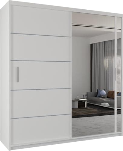 Image of SLIDING WARDROBE 4U Indiana Free Standing Double Sliding Mirror Door wardrobe (120cm, White)