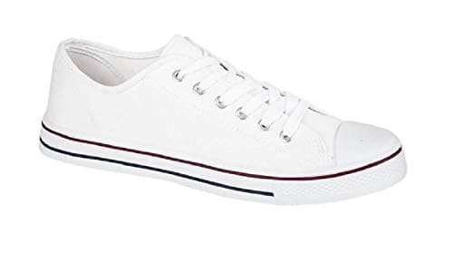 Image of GladRags Mens Boys Low Top Canvas Lace Up Trainers Pumps Plimsolls, White Size 7