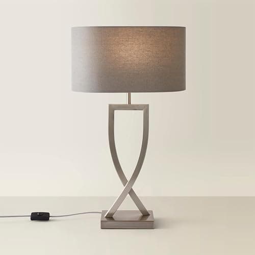 Image of ValueLights | Large Silver Chrome Metal Bedside Table Lamp with a Grey Oval Lampshade Bedroom Living Room Hallway Light | Table Lamps, Home Décor & Improvement Essential
