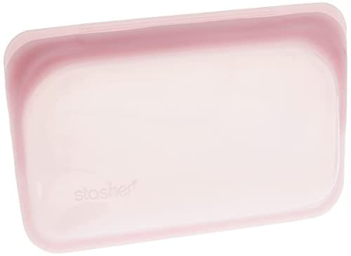 Image of Stasher Snack Bag (Rose Quartz) | Reusable Freezer Bags For Travel and Food Storage, Silicone Zip Loc Bag | 21cm x 14cm x 1.3cm / 290ml