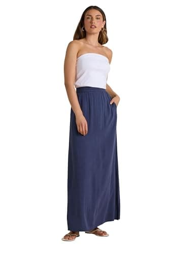 Image of Long Tall Sally - LTS Tall Blue Acid Wash Side Split Maxi Skirt - Women's