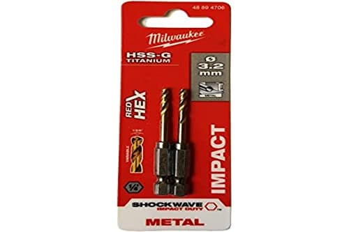 Image of Milwaukee Shockwave Metal Drill Bit HSS-G Red Hex Titanium 1/4 Inch 3.2 x 66.5 mm Pack of 2