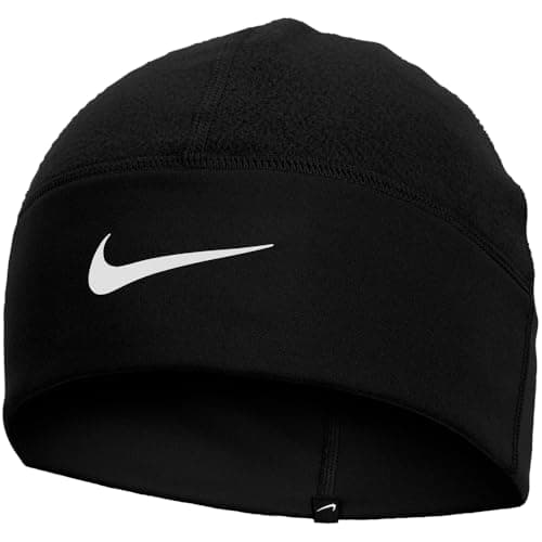Image of Nike Therma-Fit Fleece Beanie Winter Hat Running Training Outdoor Beanie Warm, Black/White, One Size