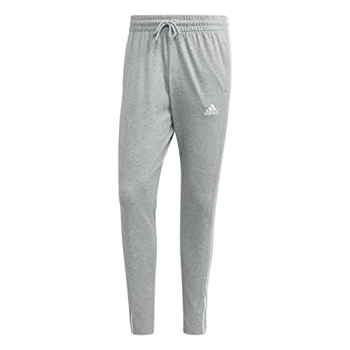 Image of adidas Men's Essentials Single Jersey Tapered Open Hem 3-Stripes Pants, Medium Grey Heather/White, S