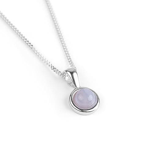 Image of HENRYKA 925 Sterling Silver & Blue Lace Agate Round Charm Necklace | Minimal Pendant | Bridesmaid Jewellery | Hypoallergenic Women's Jewellery with Gift Box