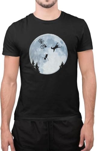 Image of Inspired Funny E.T Moon Bicycle Alien I Believe Extraterrestrial Galaxy Cosmic T-Shirt (Black, Medium)