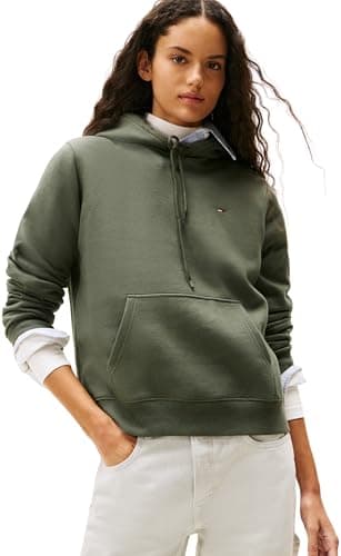 Image of Tommy Jeans Women’s Regular Fit Flag Hoodie, Green (Pewter Green), XS